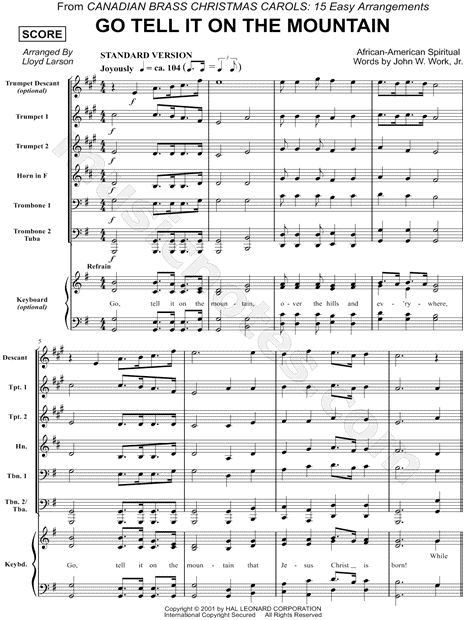 Go Tell It on the Mountain - Brass Quintet Score