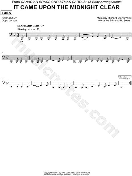 It Came Upon a Midnight Clear - Tuba (Brass Quintet)