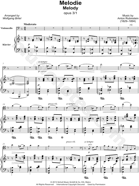 2 Mélodies, Op. 3: I. Moderato assai - Cello & Piano