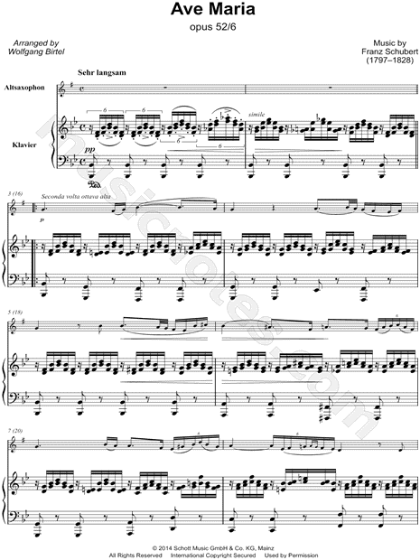 Ave Maria, Op. 52, No. 6 - Alto Saxophone & Piano