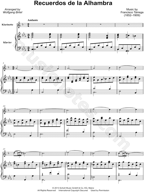 Recuerdos de la Alhambra - Clarinet & Piano