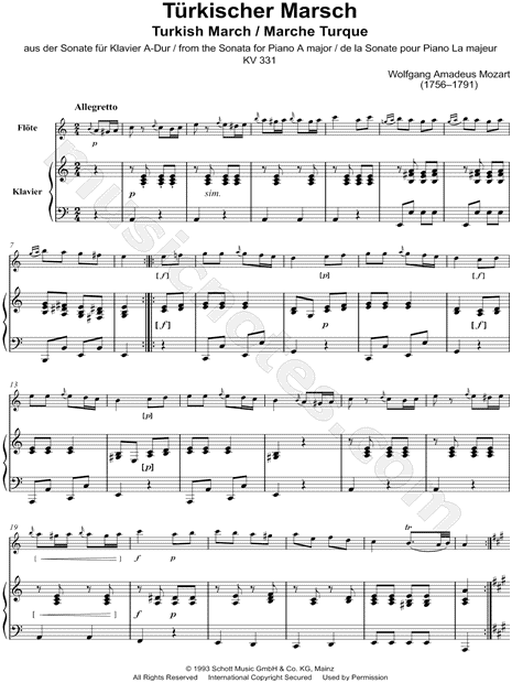 Turkish March from Sonata for Piano in A Major, KV. 331 - Flute & Piano