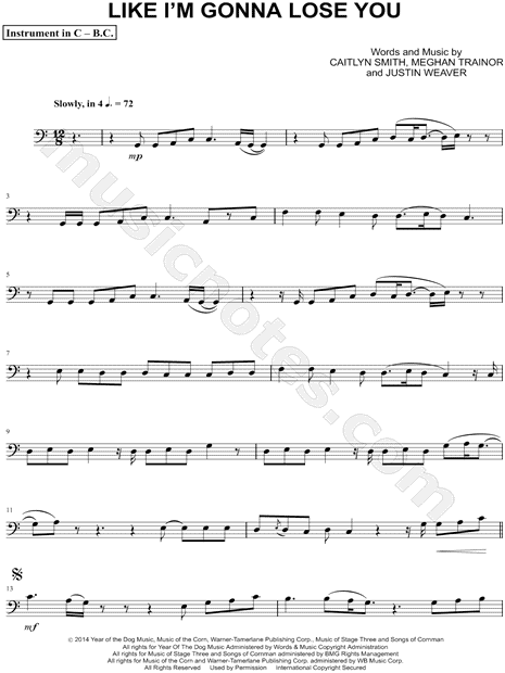 Like I'm Gonna Lose You - Bass Clef Instrument