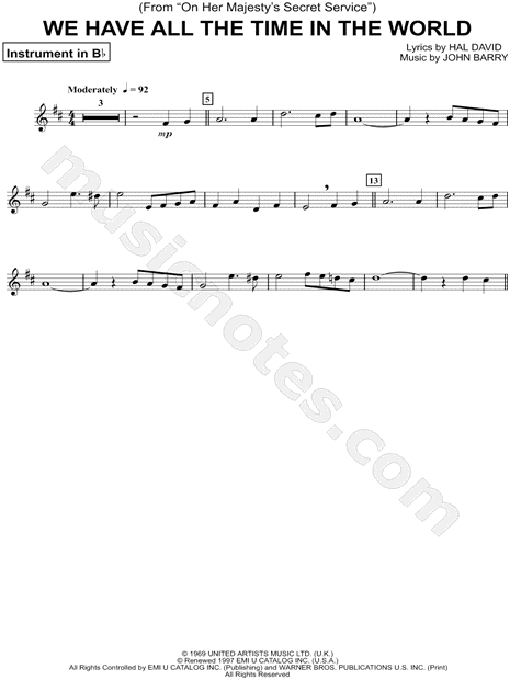 We Have All the Time in the World - Bb Instrument