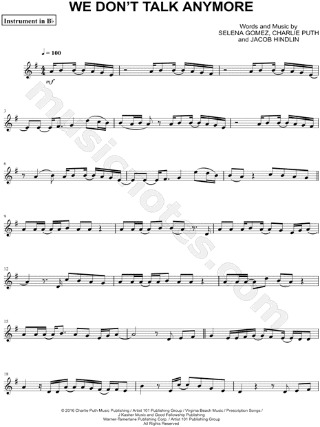 We Don't Talk Anymore - Bb Instrument