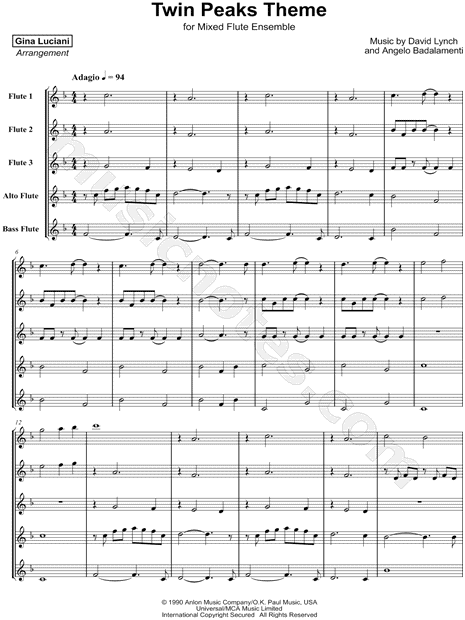 Twin Peaks Theme - Mixed Flute Ensemble