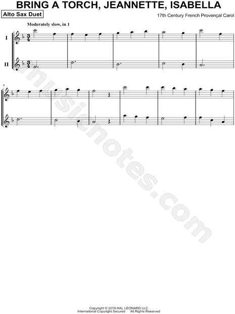 Bring a Torch, Jeannette, Isabella - Alto Saxophone Duet