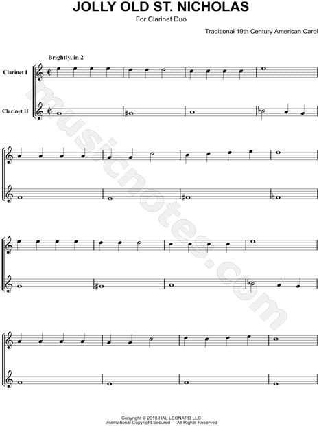 Jolly Old St. Nicholas - Clarinet Duet