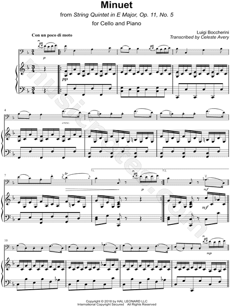 Minuet, Opus 11, No. 5 - Cello & Piano