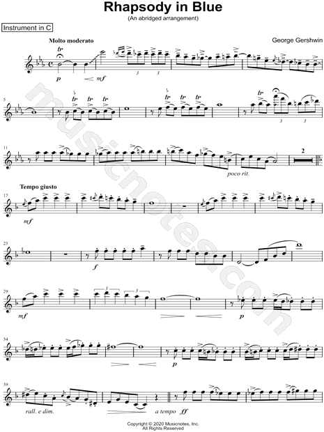 Rhapsody in Blue [abridged] - C Instrument