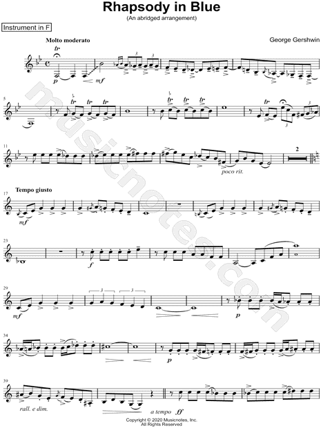 Rhapsody in Blue [abridged] - F Instrument