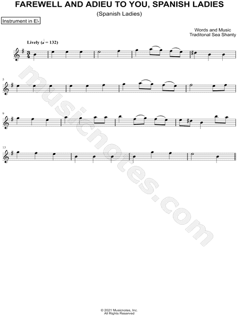 Spanish Ladies - Eb Instrument
