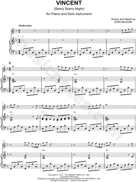 Vincent (Starry Starry Night) - Piano Accompaniment