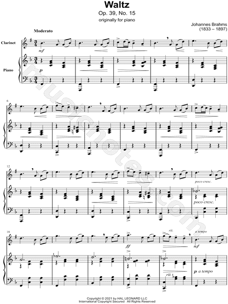 Waltz, Op. 39, No. 15 - Clarinet & Piano