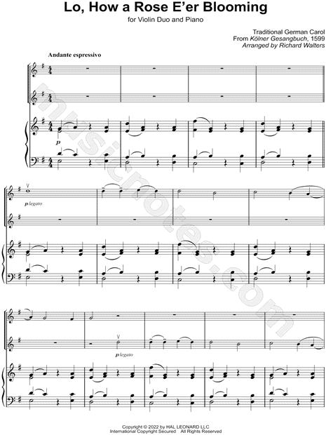 Lo, How a Rose E'er Blooming - Violin Duet & Piano