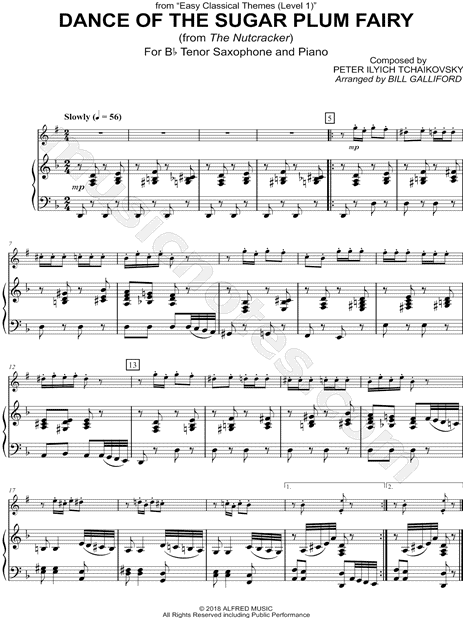 Dance of the Sugar Plum Fairy - Tenor Saxophone & Piano