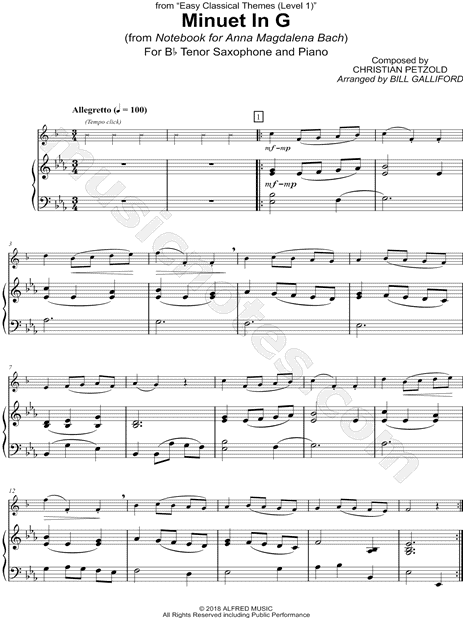 Menuet in G - Tenor Saxophone & Piano