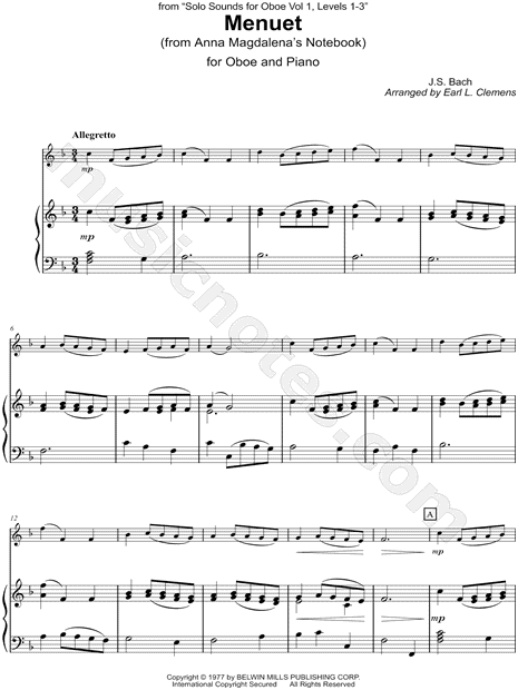 Menuet in G Major - Oboe & Piano