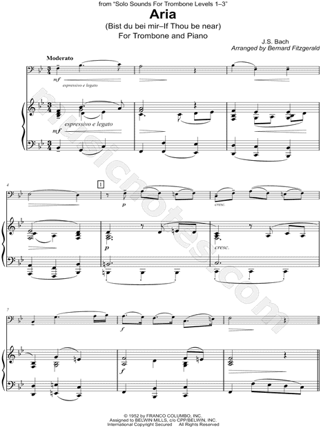 Aria (Bist du bei mir) - Trombone & Piano