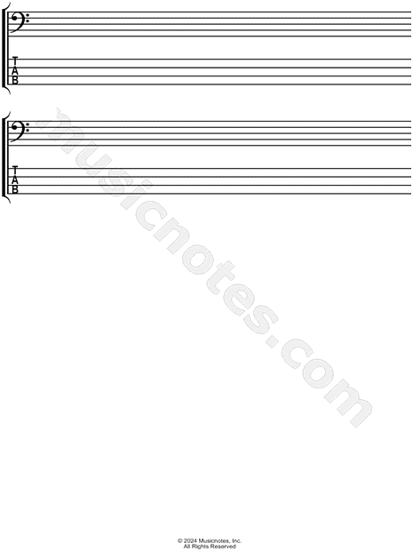 Manuscript Paper for Bass Guitar TAB