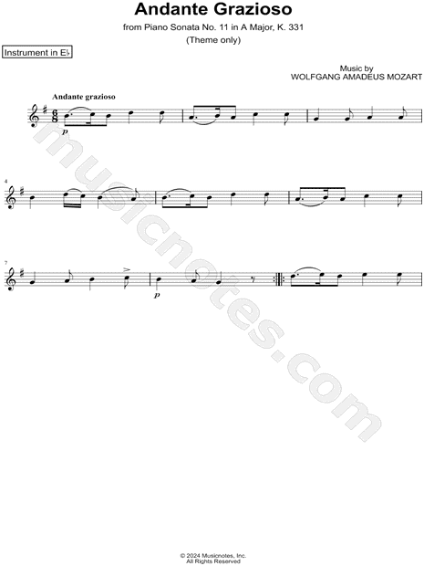 Sonata No. 11 in A Major, K. 331: 1. Andante Grazioso (Theme) - Eb Instrument