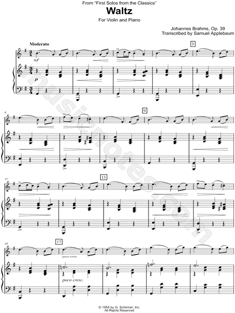 Waltz, Op. 39, No. 15 - Violin & Piano