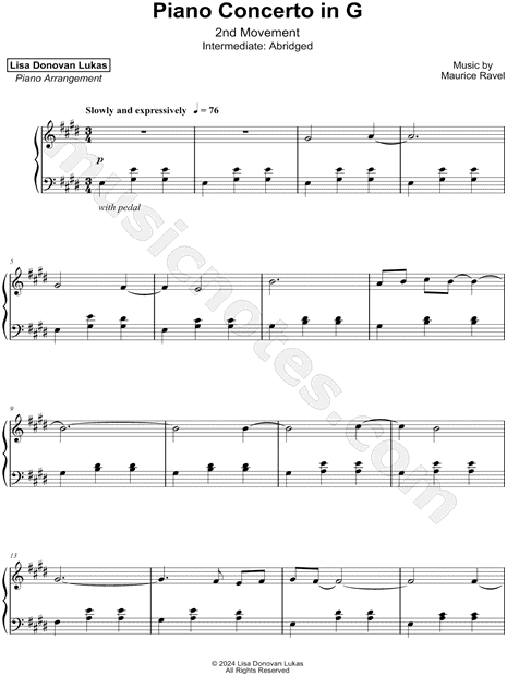 Piano Concerto in G - 2nd Movement [intermediate - abridged]