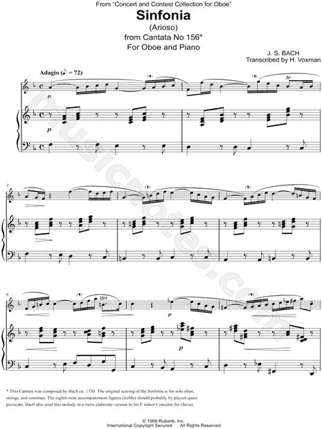 Sinfonia (Arioso from Cantata No. 156) - Oboe & Piano