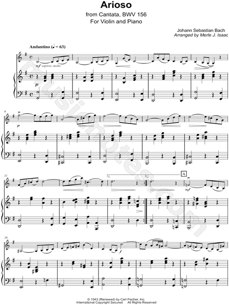 Arioso from Cantata BWV 156 - Violin & Piano