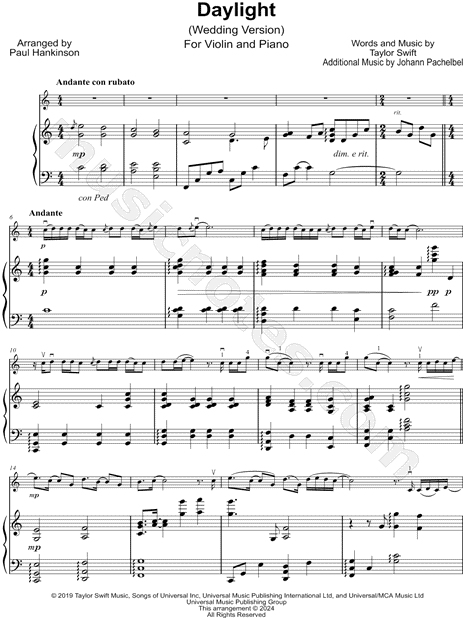 Daylight (Wedding Version) - Violin & Piano