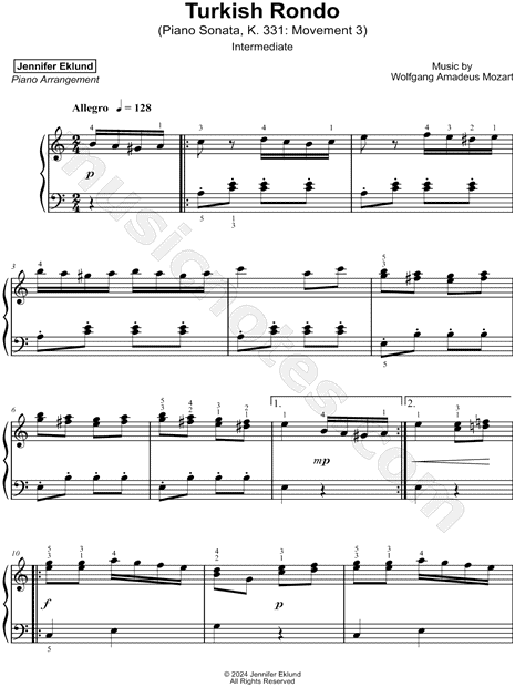 Piano Sonata, K. 331: Rondo Alla Turca [intermediate]