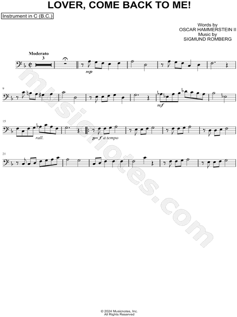Lover, Come Back to Me - Bass Clef Instrument