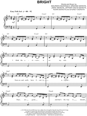 Bright by Echosmith - Sheet Music